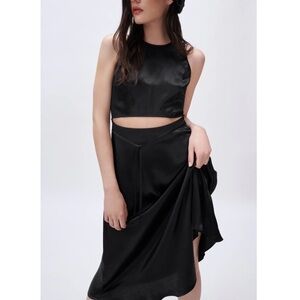 Zara open front cut out zip back silky satin sleeveless midi dress